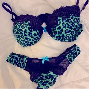 SavageXFenty Green/Blue Leopard Print BraPanty Set